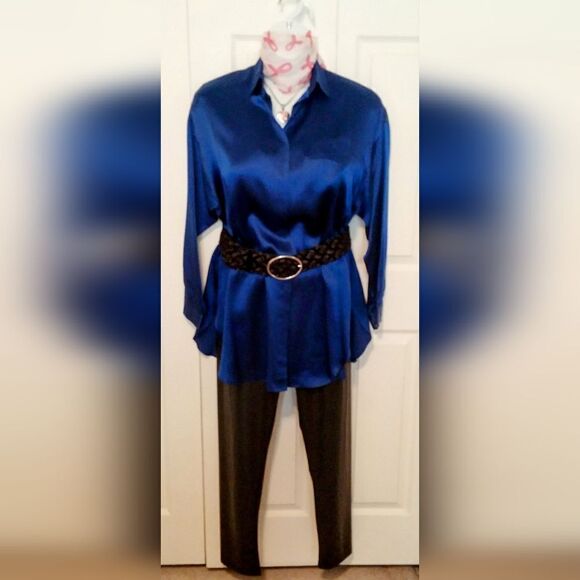 #153 Saks Fifth Avenue Silk long Royal Blue Tunic Top - Picture 8 of 8